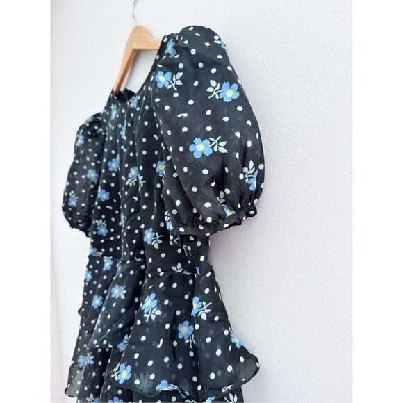 Sandy Liang × Target Women's Floral Print Short Sleeve Tiered Dress Black Sz M - Picture 2 of 7